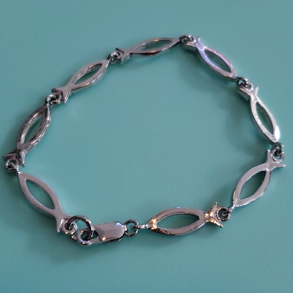 Sterling Silver Peace Fish Bracelet